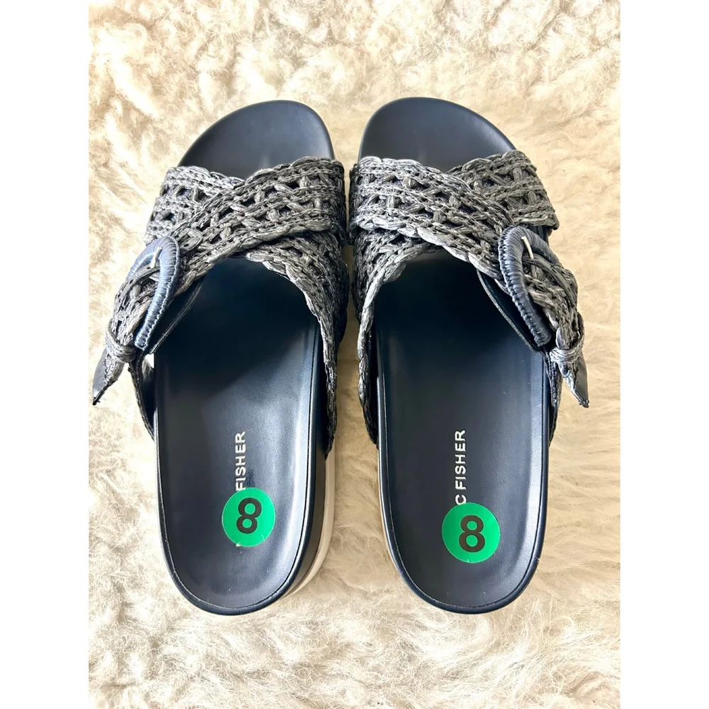 NWOB Marc Fisher Welti Woven Blue Slip On Flat Footbed Sandals Women Size 8M - Picture 1 of 6